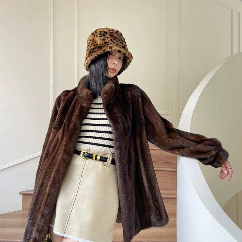 一起古简约立领肌理感水貂毛毛环保大衣WW-H4PYZ361299