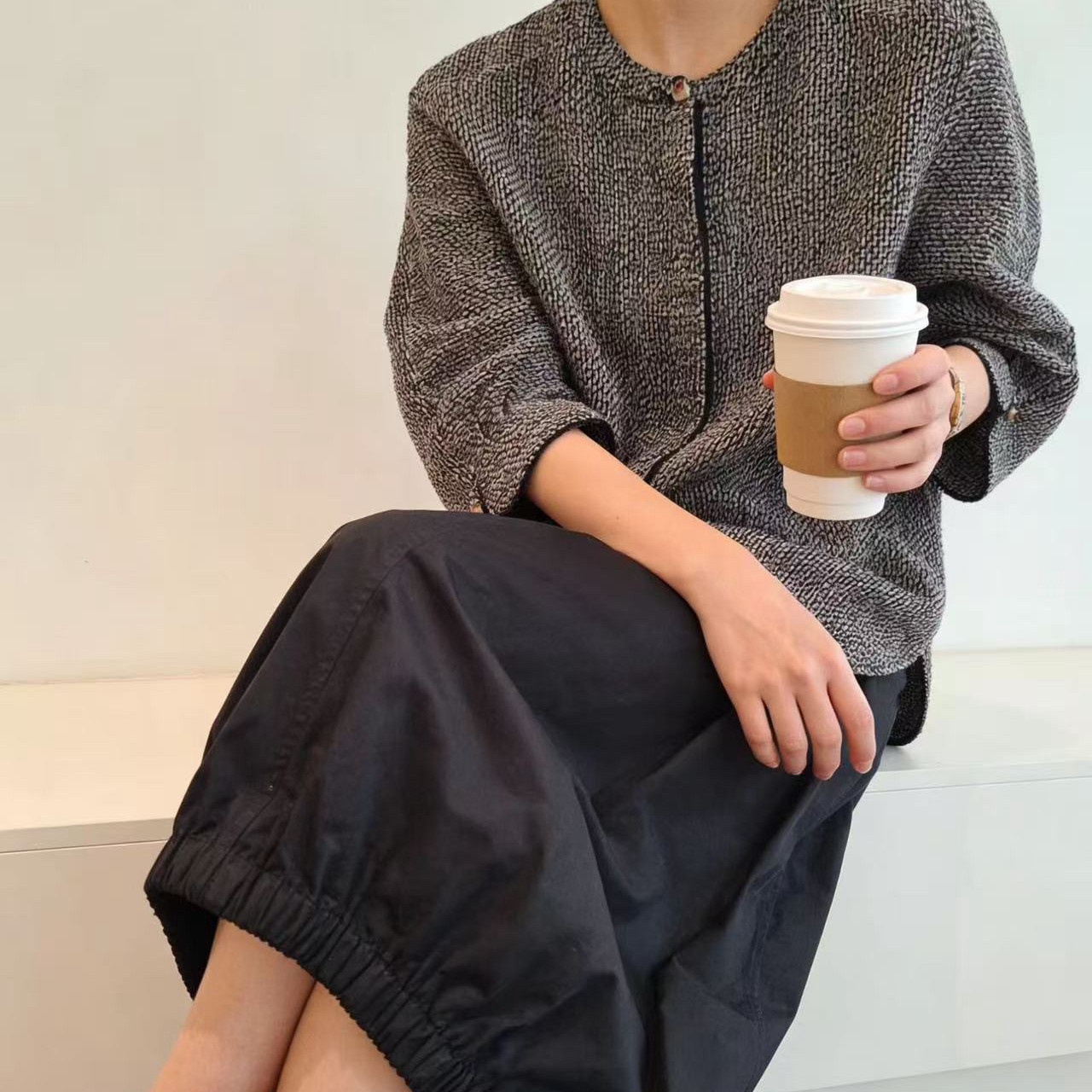 织粗纺亚麻上衣一起件不挑人的老钱风藏肉又显瘦短外套(不含项链)