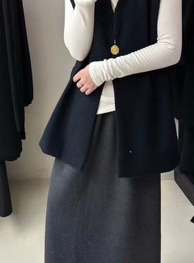 一起羊毛女25秋冬韩版宽松叠穿灰色V领马甲（含5羊毛）25XM32565