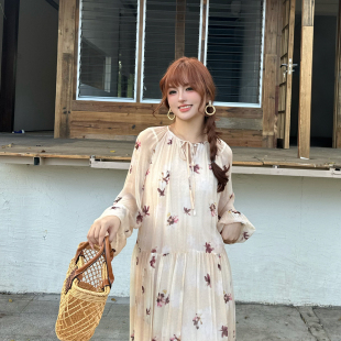 Y397 人丝顺纡清新小花印花大摆连衣裙ysj 一起26年夏款 新品