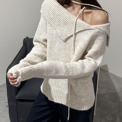 一起韩系斜肩大翻领保暖毛衣(不配绳子)YS1-259877