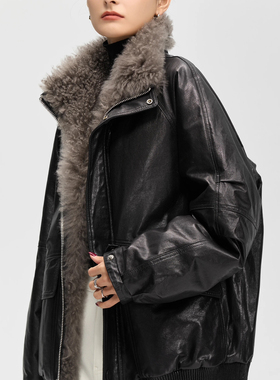 一起家羊绒毛领拼接全植羊皮羽绒鹅绒服保暖羽绒服外套FSAL004CY