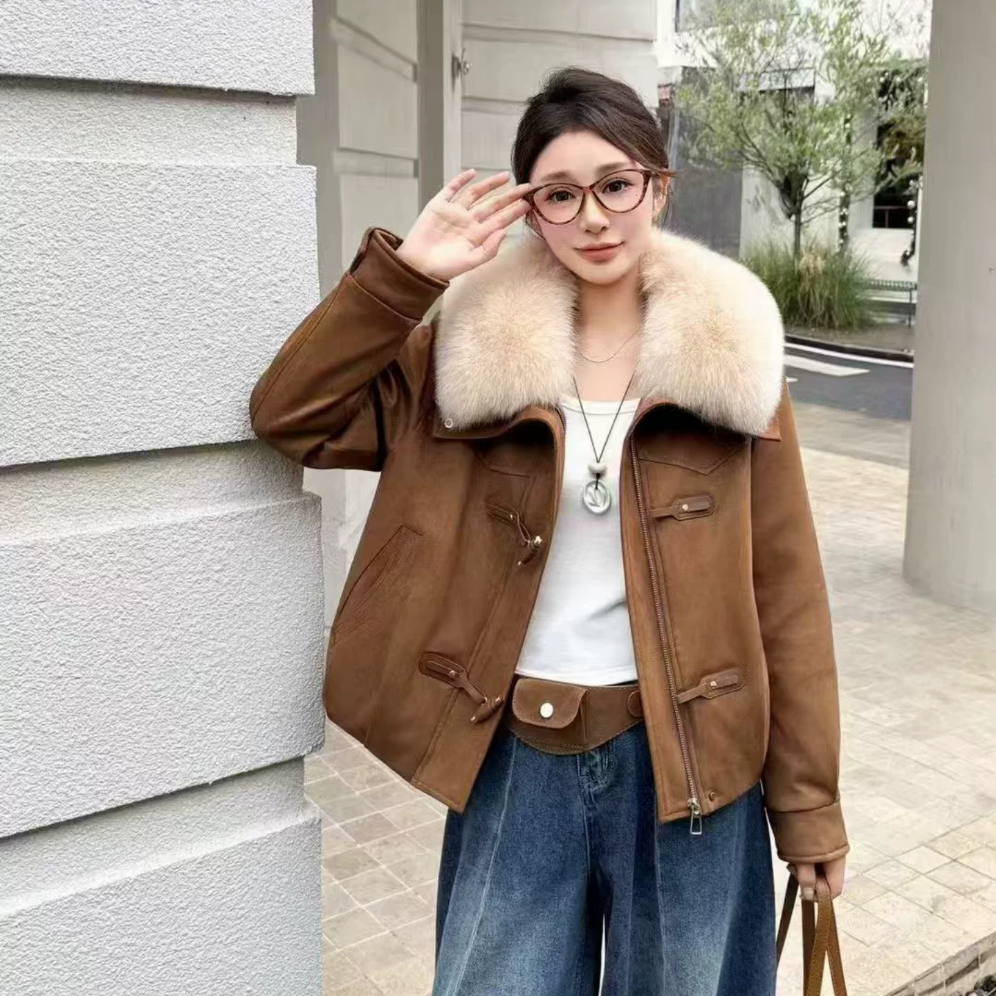 一起绒外套厚款保暖时髦保暖羽绒服外套(配可拆毛领)WW369