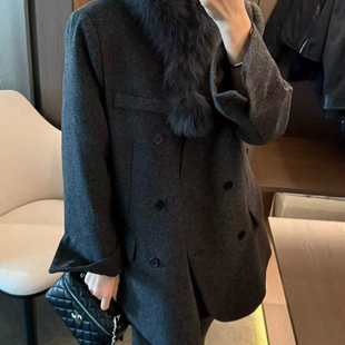 一起计双排扣休闲保暖羽绒服外套 8515al 配可拆卸真狐狸毛领