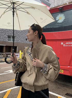 一起-26年早春高级松弛撞色格纹松紧下摆短外套Js084