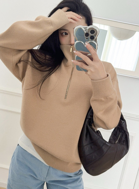 一起小众设计极简宽松休闲半拉链保暖毛衣（含33羊毛）15149