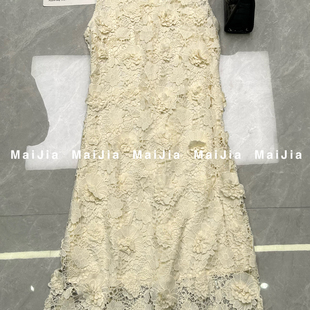 一起小众设计师款 温柔3D立体花朵蕾丝连衣裙 只卖裙子 J907 法式