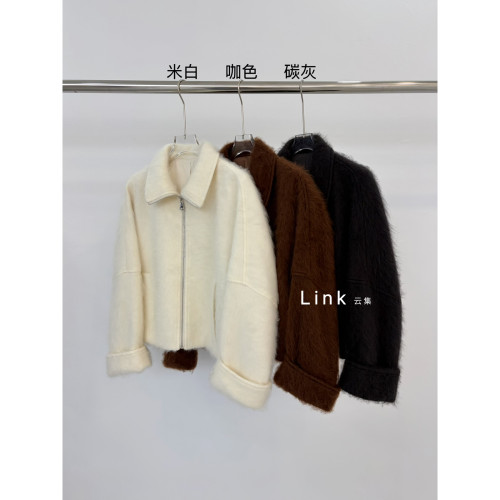 一起起冬上新轻奢名媛风翻领宽松拉链上衣羊毛外套(W-YYX4587