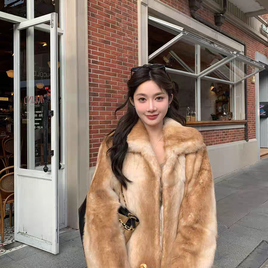 一起标S级雪兔毛翻领短款洋气2025冬保暖皮草外套含100兔毛K9873