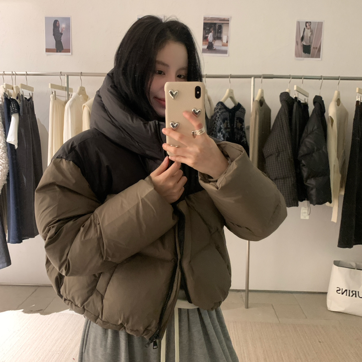 一一起限时福利韩系轻户外拼色连帽保暖羽绒服外套2716-AW25TJ