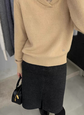 一起果领金属标净色百搭减龄针织衫（含3.2羊驼毛）Y一71081