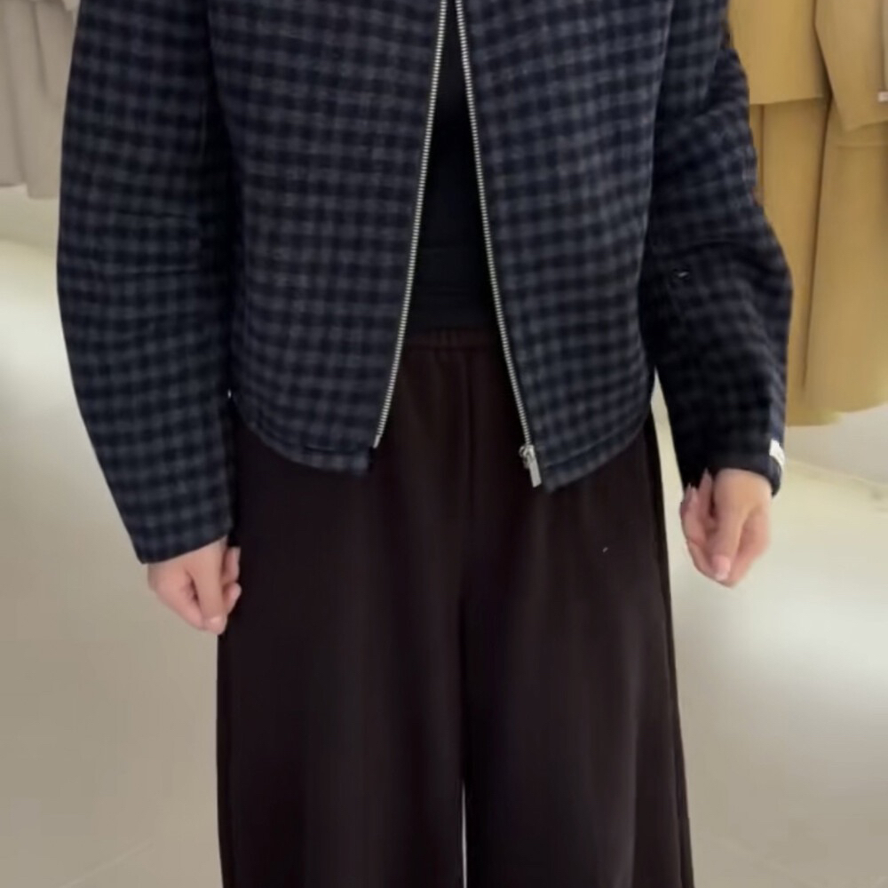 一起韩里韩气韩系复古格纹拉链小个子羊毛外套（含100羊毛）B1468