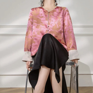 YS11 一起 含70真丝 国风提花短外套 DX56 年早春高级感粉色中式