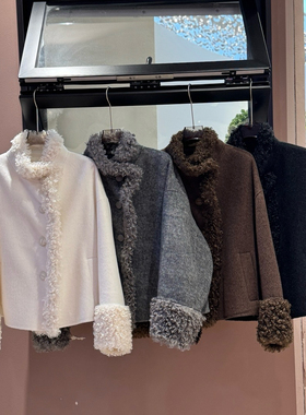 一起法式复古毛领立领宽松短款羊毛外套含91.6绵羊毛）866-25336