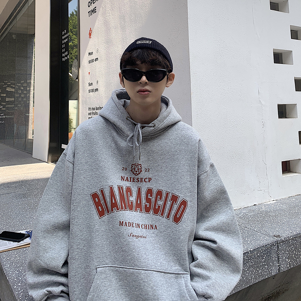 连帽卫衣小虎头印花卫衣XZ221-2-WY2010-P55-控68，男装卫衣，星座218