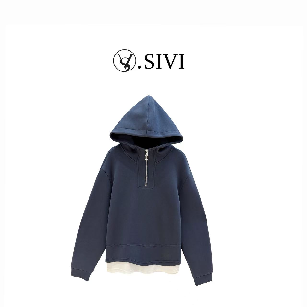 【薄霜覆野】2025早秋新款时尚休闲潮流连帽假两件卫衣H3869