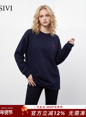 熙薇【素描小猫】2025冬季新款时尚休闲加厚磨毛大版T上衣H6489