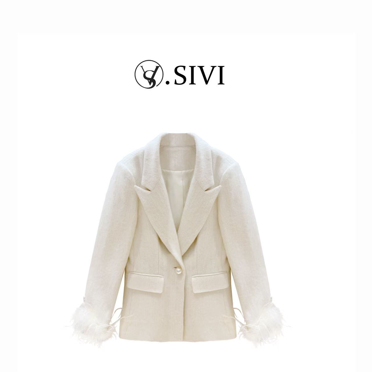 熙薇【梦境流光】2025冬季新款高级鸵鸟毛羊毛西装外套H6560