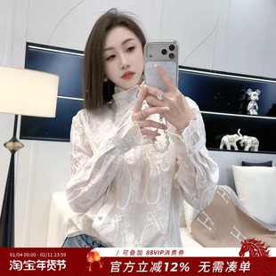 熙薇『花朝绣语』2026新款设计师休闲蕾丝立领衬衣H7293