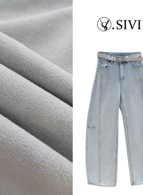 熙薇【奶霜漫游】2025冬季新款奶油色加绒休闲牛仔裤H6579