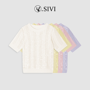 薰衣草 气质针织亮闪休闲短袖 2026春季 时尚 毛衣M2256 新款 熙薇