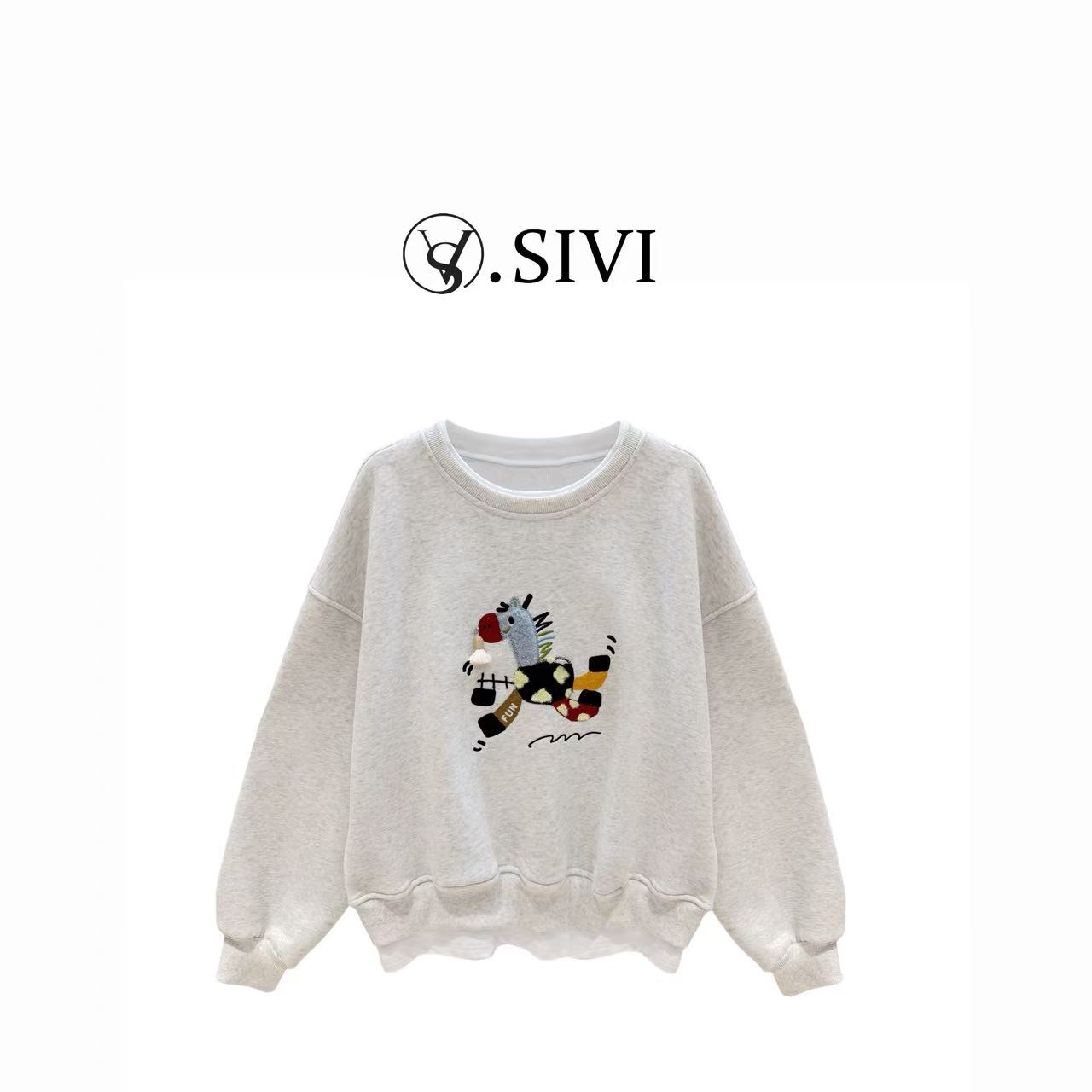 熙薇【旋转木马】2025冬季新款时尚休闲假两件加绒卫衣H6494