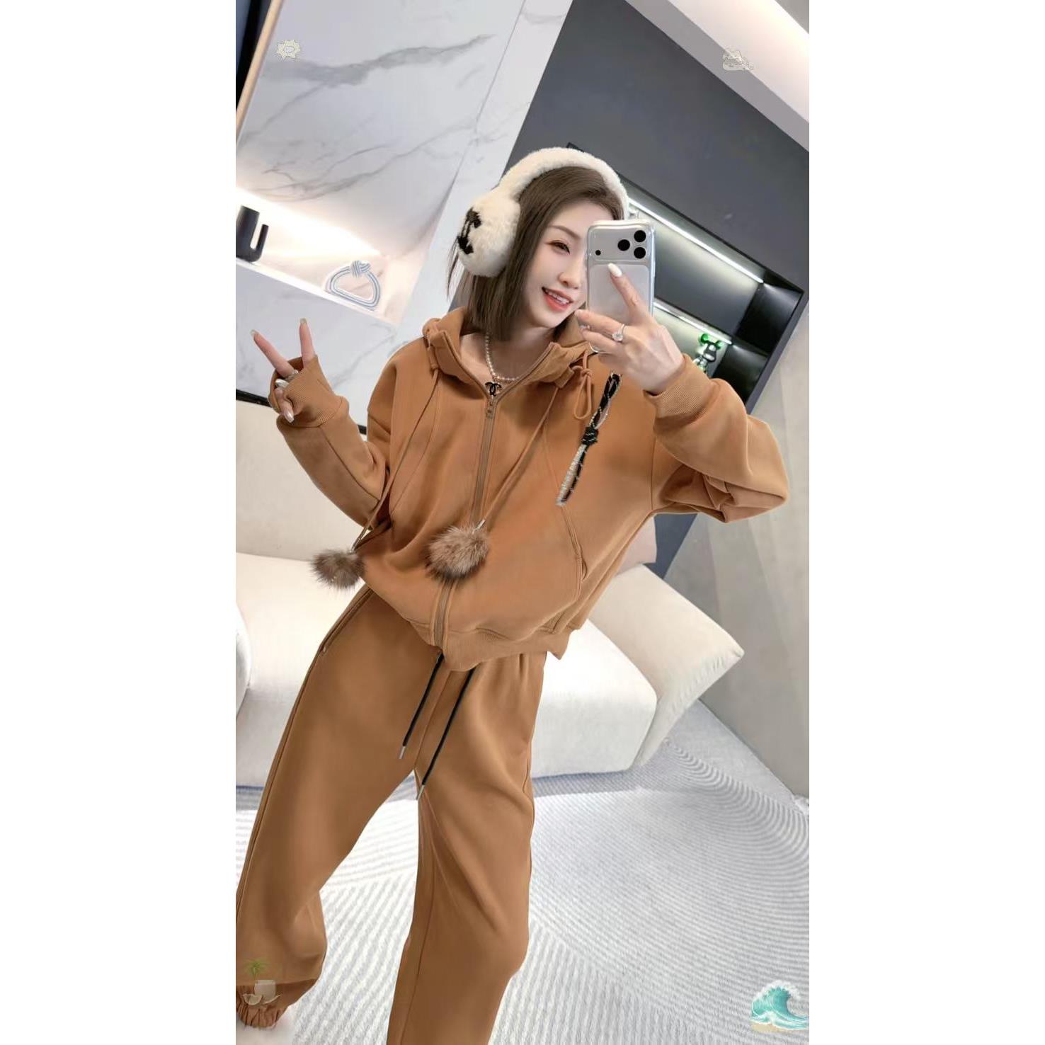 熙薇2025冬季新款时尚加绒休闲卫衣外套H6284