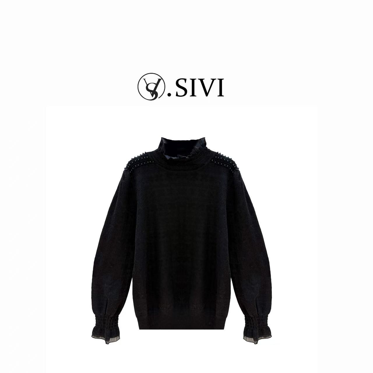 熙薇【光影织叙】2025冬季新款天丝羊毛提花立领羊毛衫H6569