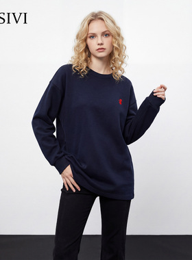 熙薇【素描小猫】2025冬季新款时尚休闲加厚磨毛大版T上衣H6489