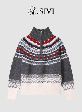 熙薇【冬日调色】2025冬季新款时尚圣诞款几何花纹毛衣H6742