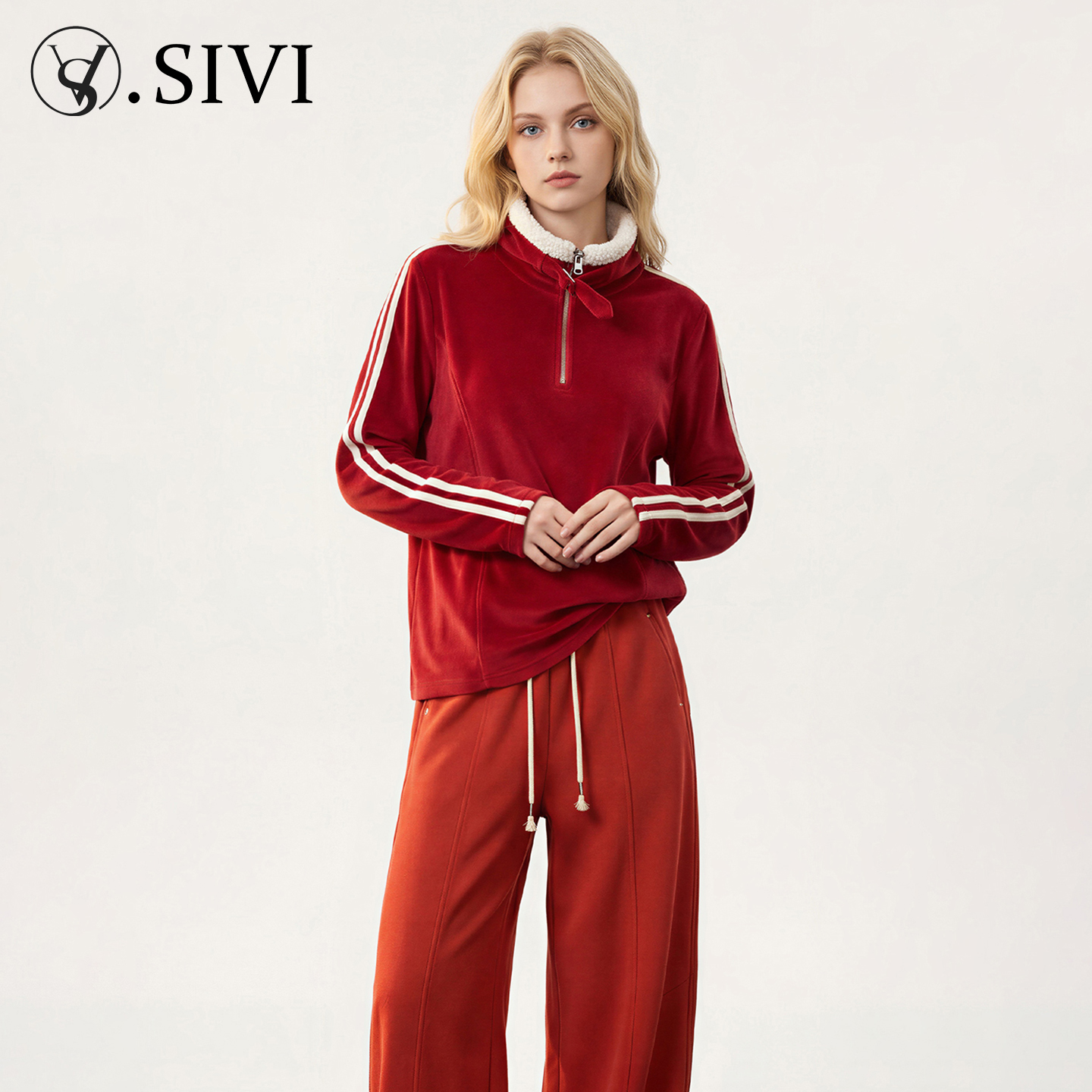 熙薇【双轨漫暖】2025冬季新款设计师百搭半拉链上衣H6794