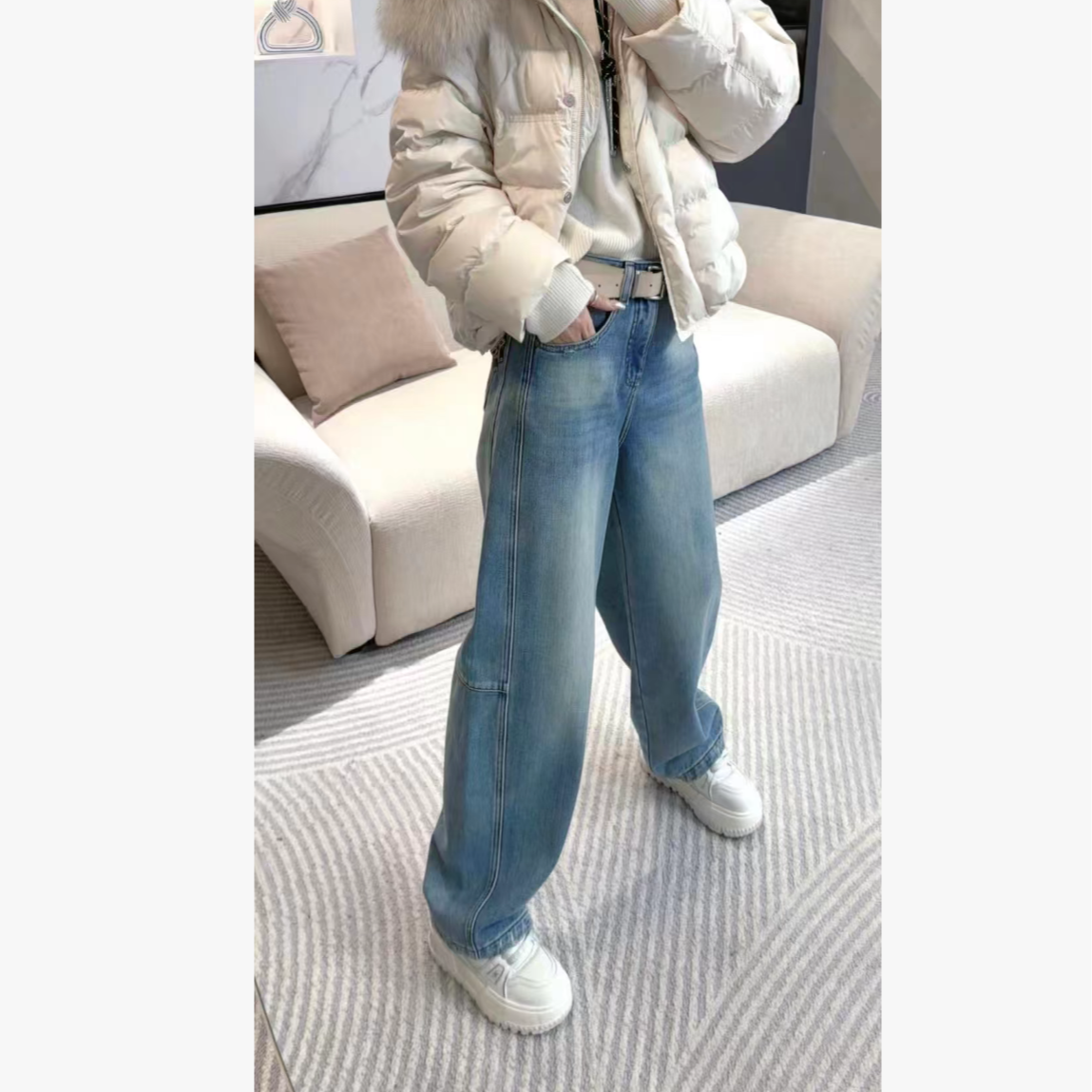 熙薇【​​松紧有致​】2025冬季新款显瘦时尚加绒休闲牛仔裤H6113