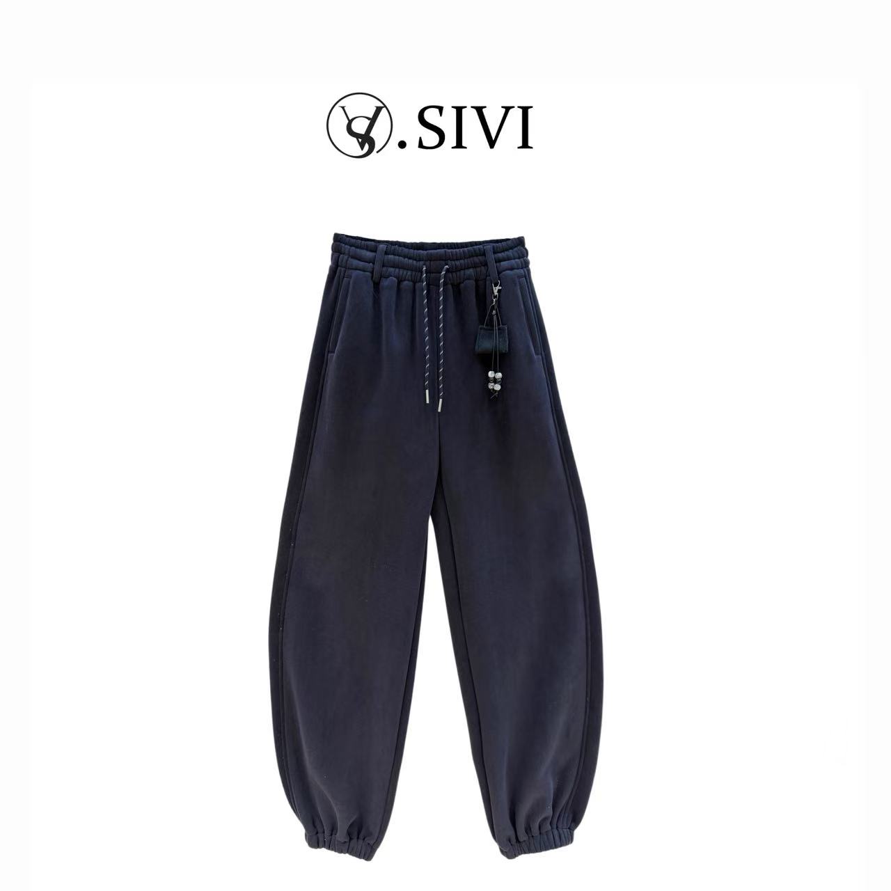 熙薇【深海之息】2025冬季新款时尚休闲加绒休闲卫裤H6493