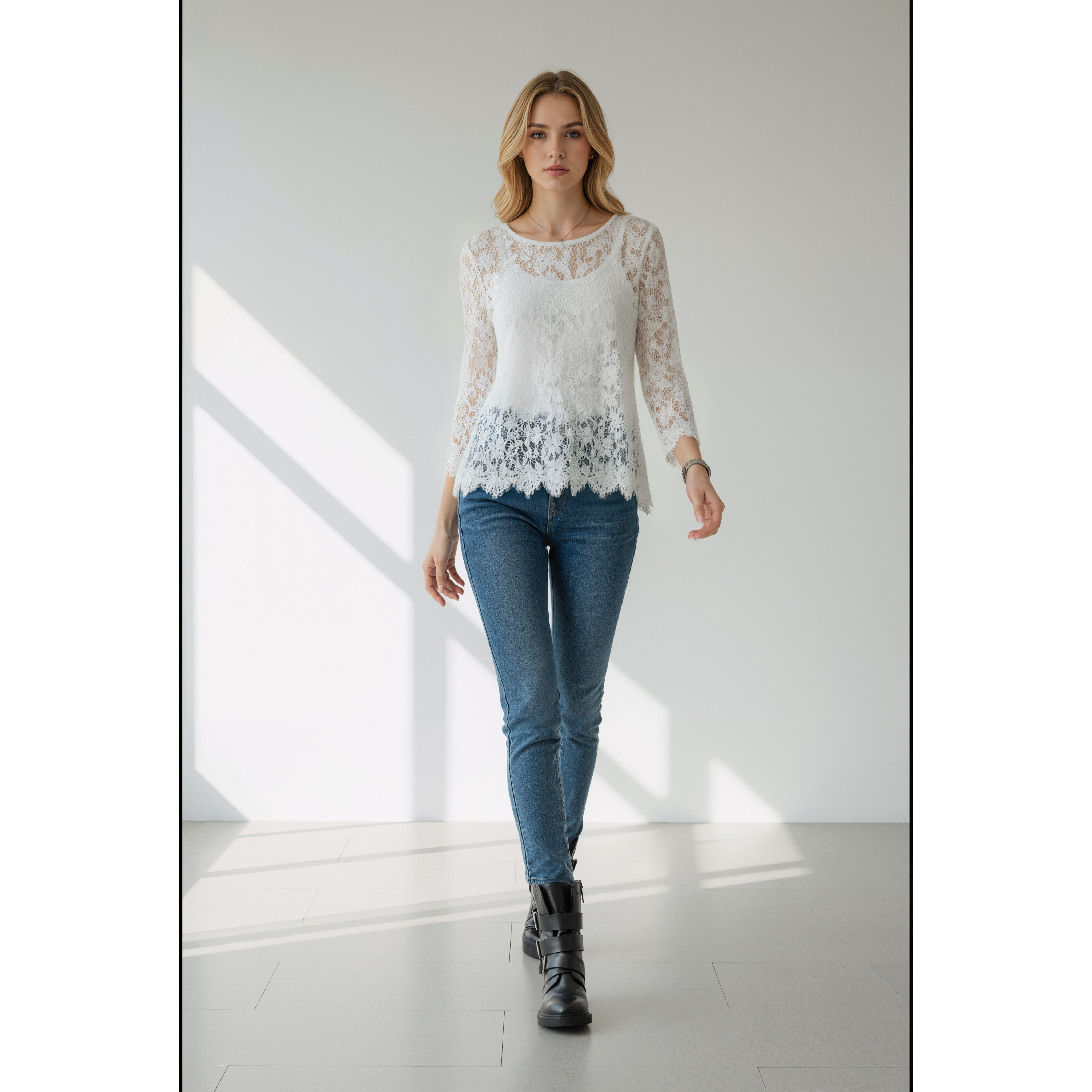 熙薇【温柔出圈】2025秋季新款休闲长袖百搭蕾丝上衣H5619