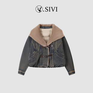 熙薇【旧蓝新痕】2025秋冬新款时尚休闲牛仔羽绒服外套H6116