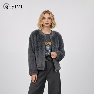 休闲百搭高级时尚 熙薇 新款 2025秋季 毛绒外套H6200 珠光灰裘