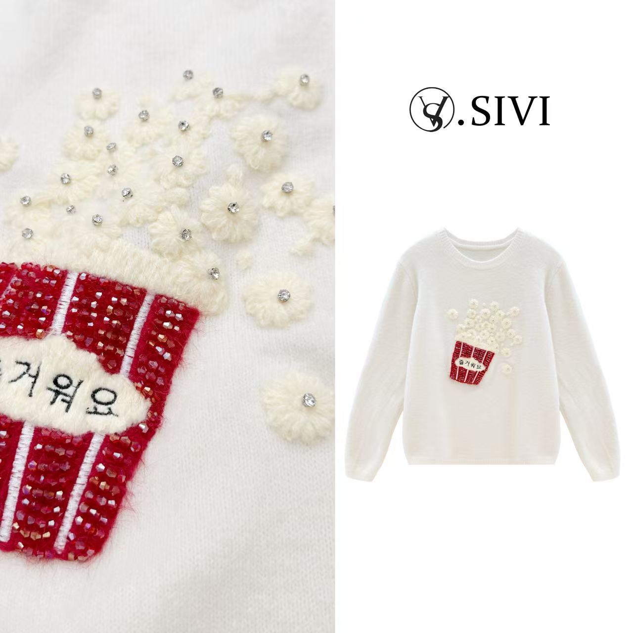 熙薇【爆米甜心】2025冬季新款时尚百搭圣诞款亮钻毛衣H6745