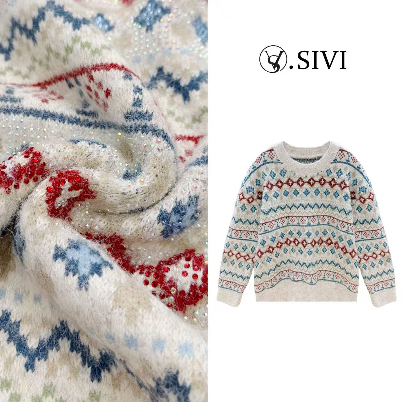 熙薇【圣诞前夕​】2025秋冬新款休闲设计师重工提花羊毛衫H6675