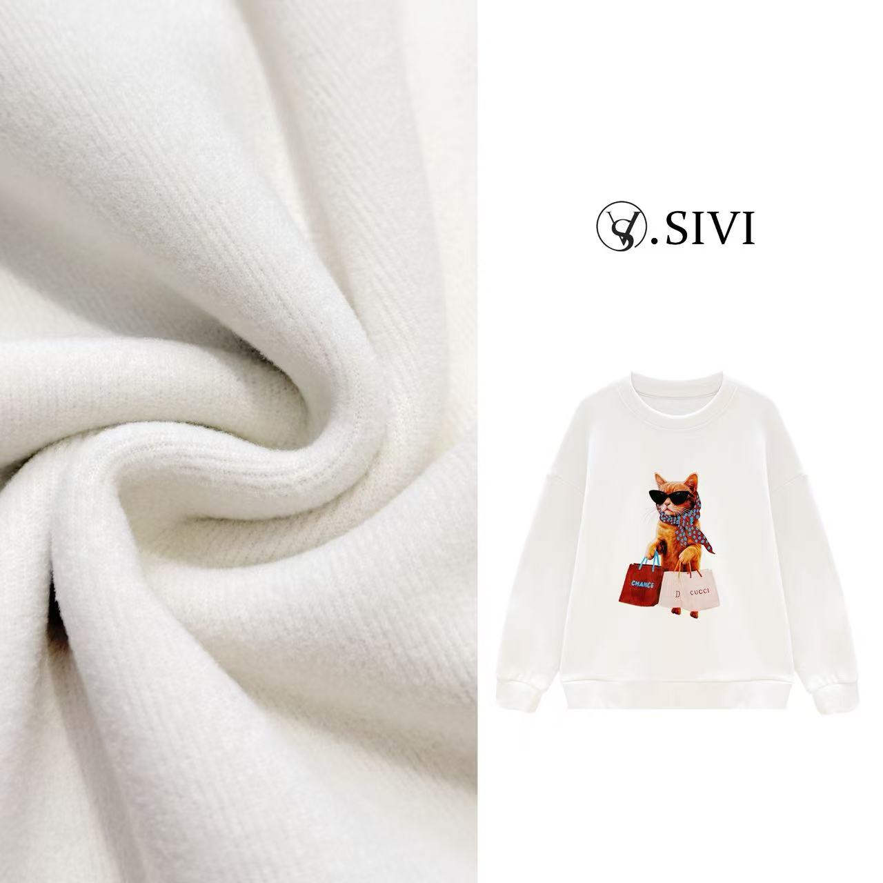【熙薇SIVI】2025秋冬新款休闲圆领时尚印花加绒卫衣H5957