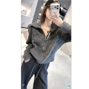 时尚 熙薇 新款 2025秋季 休闲星空珠片毛衣外套H6055 闪闪星光