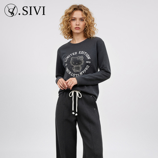 设计师时尚 熙薇 新款 2025冬季 印花烫钻T恤上衣H6795 Kitty猫