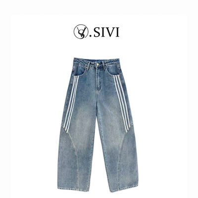 熙薇【幻阔流痕】2026春季新款潮流线条设计感休闲牛仔裤M2642