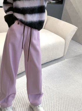 熙薇【紫定行】2025冬季新款时尚运动休闲加绒卫裤H6353