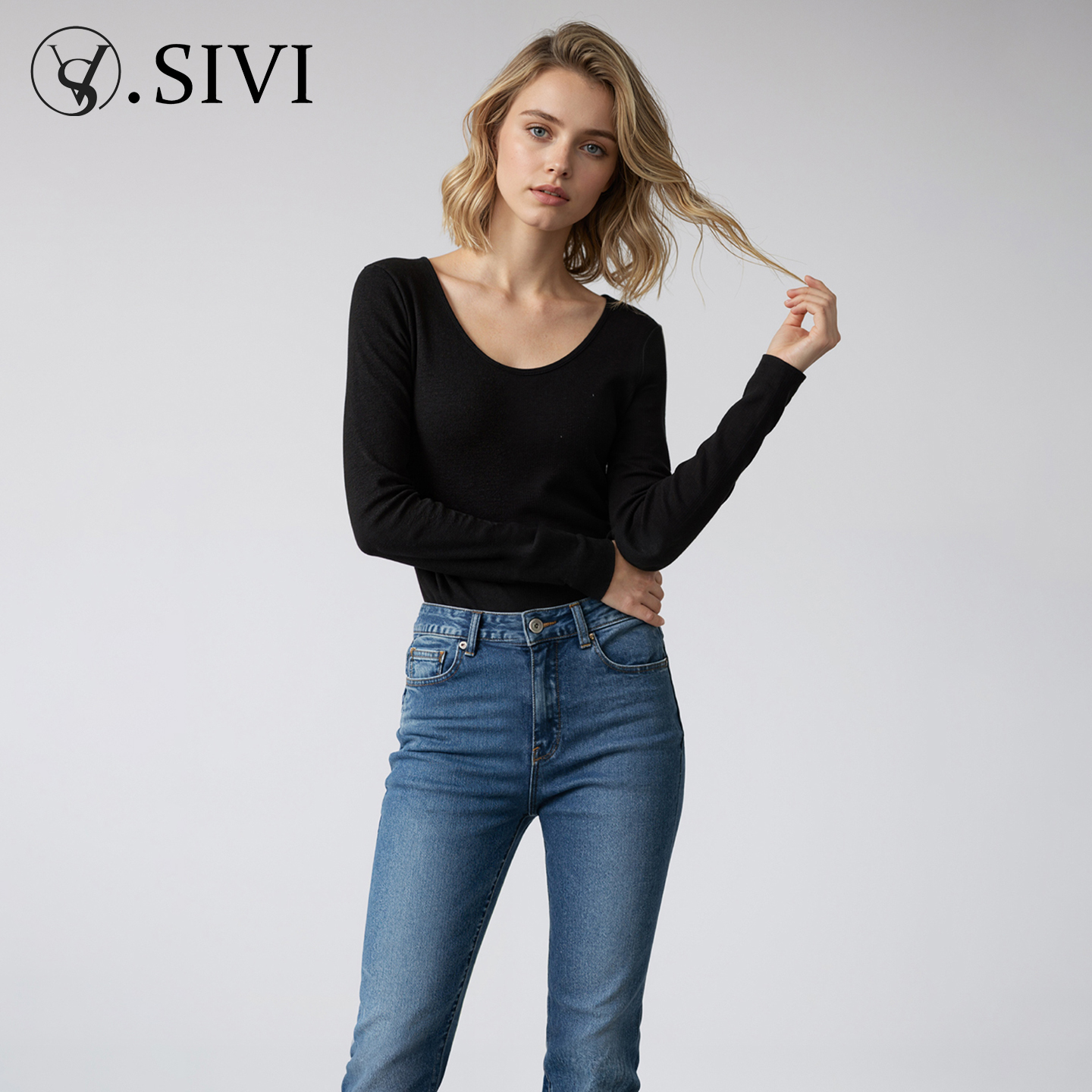 熙薇2025冬季新款法式U领暖氧珍珠绒螺纹保暖衣H6237