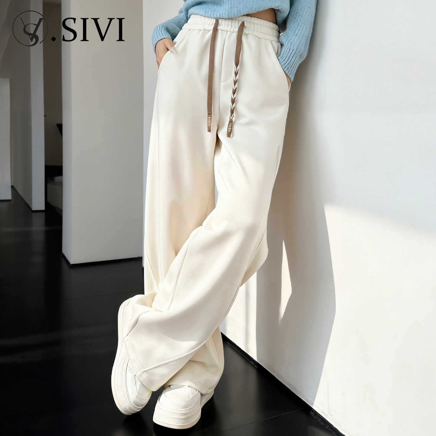 熙薇sivi加绒卫裤女弯刀阔腿镰