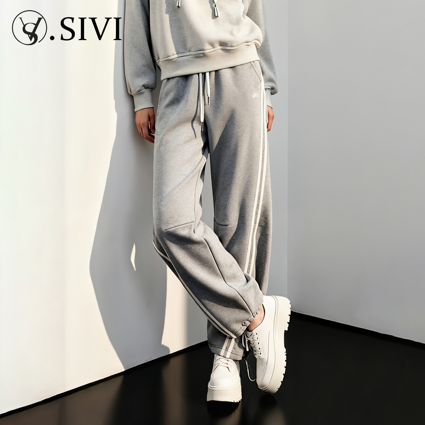 熙薇SIVI加绒潮牌休闲卫裤H6256