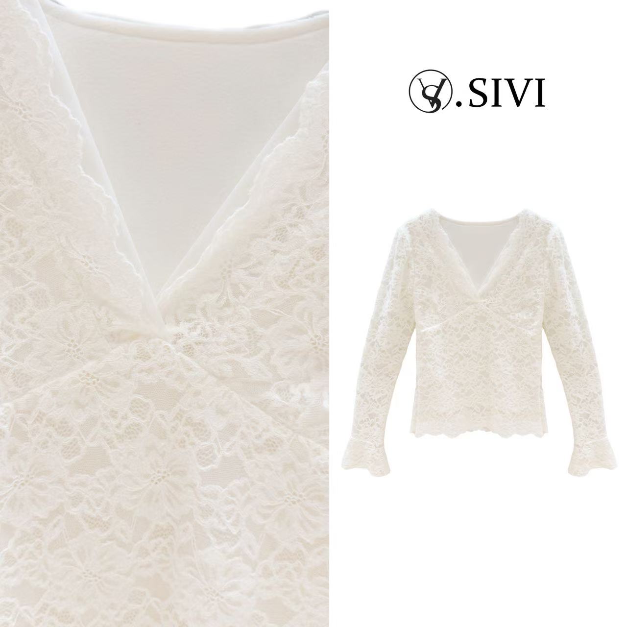 熙薇【梦境花蕊】2025冬季新款时尚休闲V领加绒蕾丝衫H6548