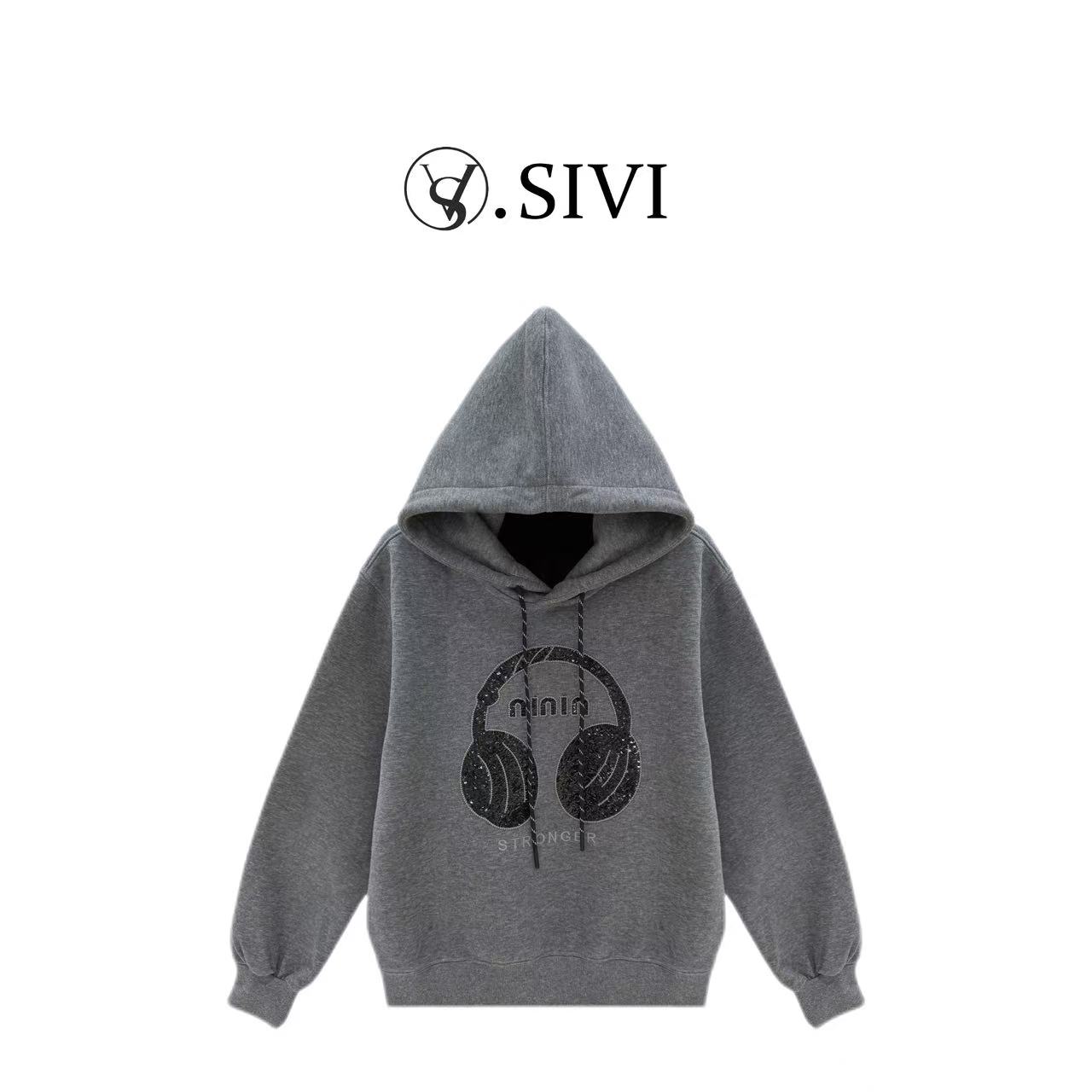 熙薇【​自由声场】2025秋冬新款休闲时尚连帽加绒卫衣H5947