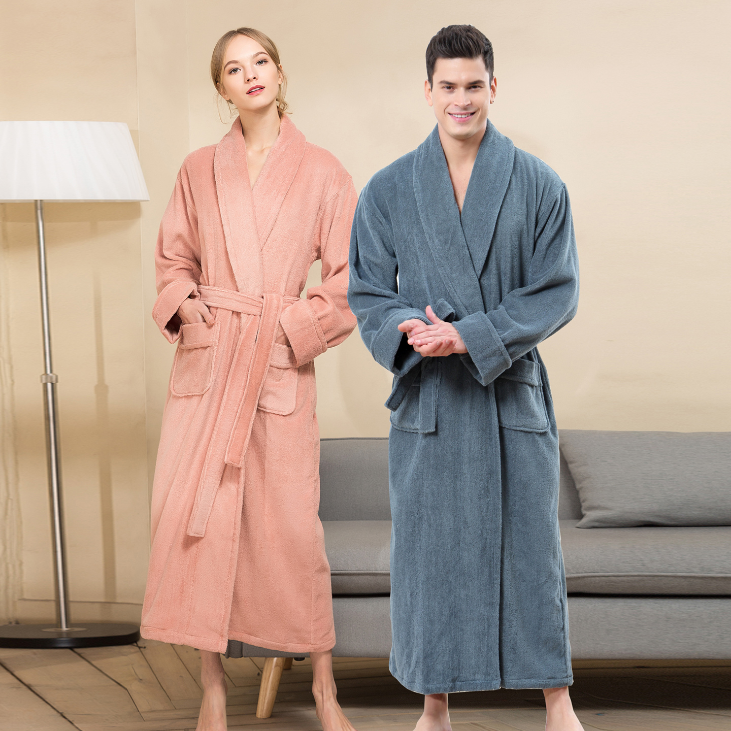 英夫仕浴袍纯棉男女加长四季通用