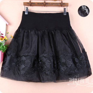 显瘦蕾丝短裙女秋冬a字欧根纱裙半身裙蓬蓬裙子大码 高腰打底裙裤